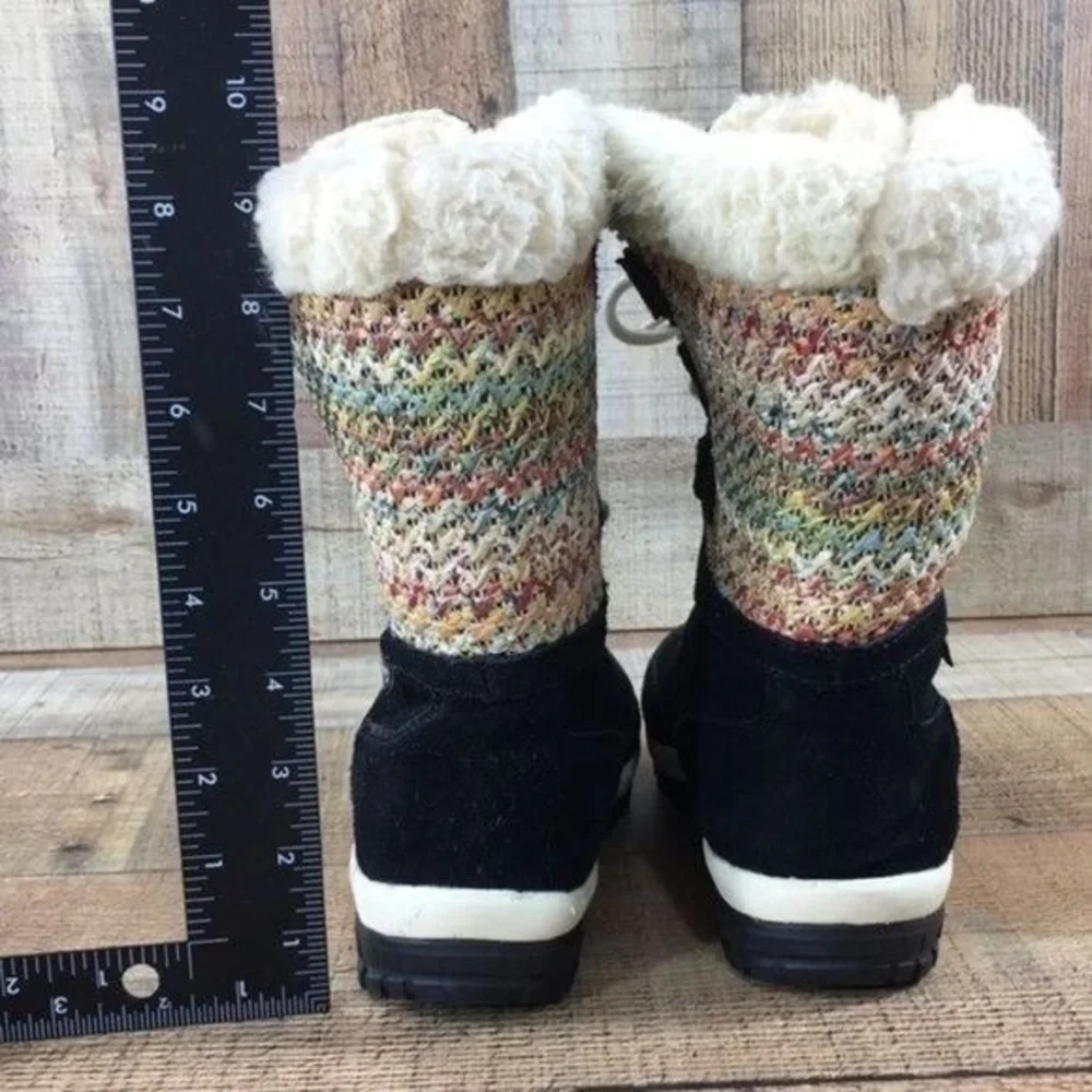 Bearpaw Ophelia Suede Dyed Sheep Fur Black Boots‎ Womens 6 Mid Calf Booties